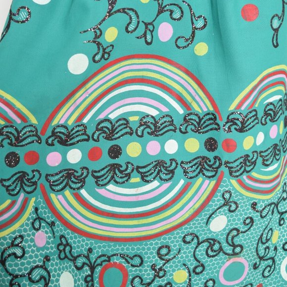 vintage 50s skirt green rayon full flock printed graphic high waisted volup L XL - Picture 5 of 10